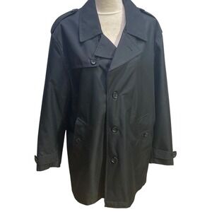 Tommy Hilfiger Womens Black Trench Coat Button Front Rain Jacket Collared L